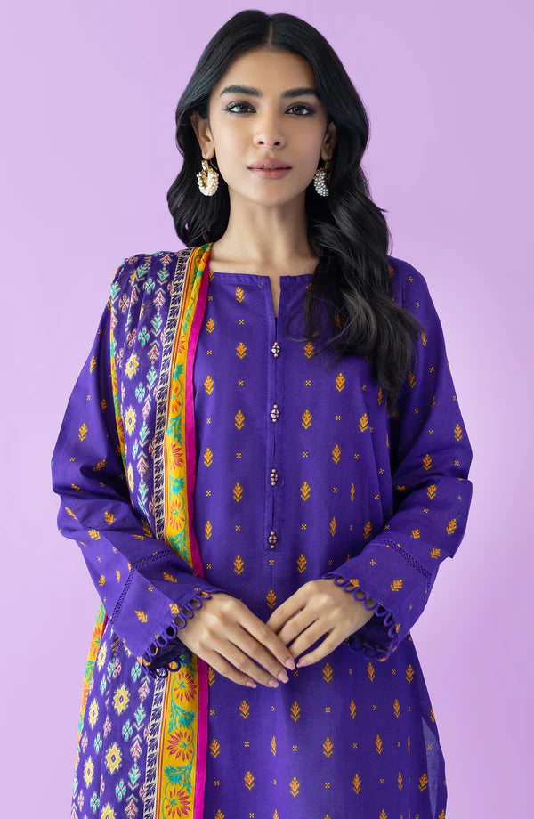 Orient 3 PIECE PRINTED LAWN SUIT- Purple (UNSTITCHED)