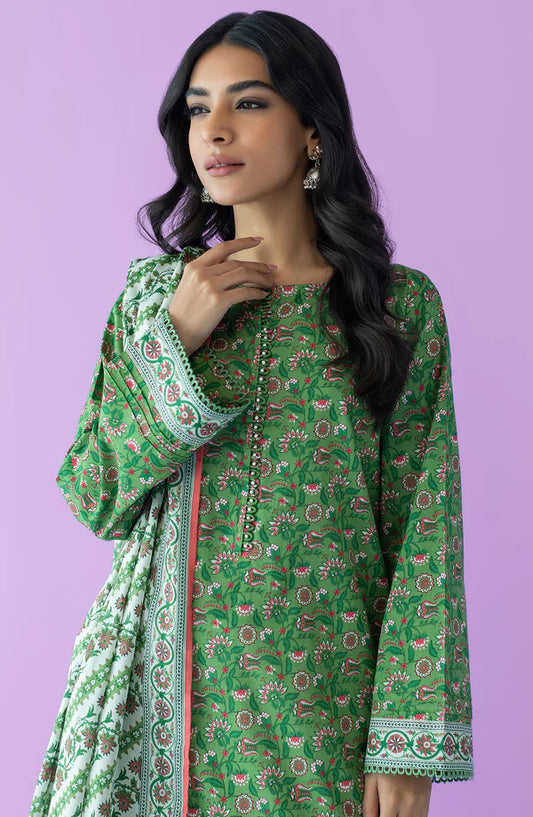 Orient 3 PIECE PRINTED LAWN SUIT- Green (UNSTITCHED)