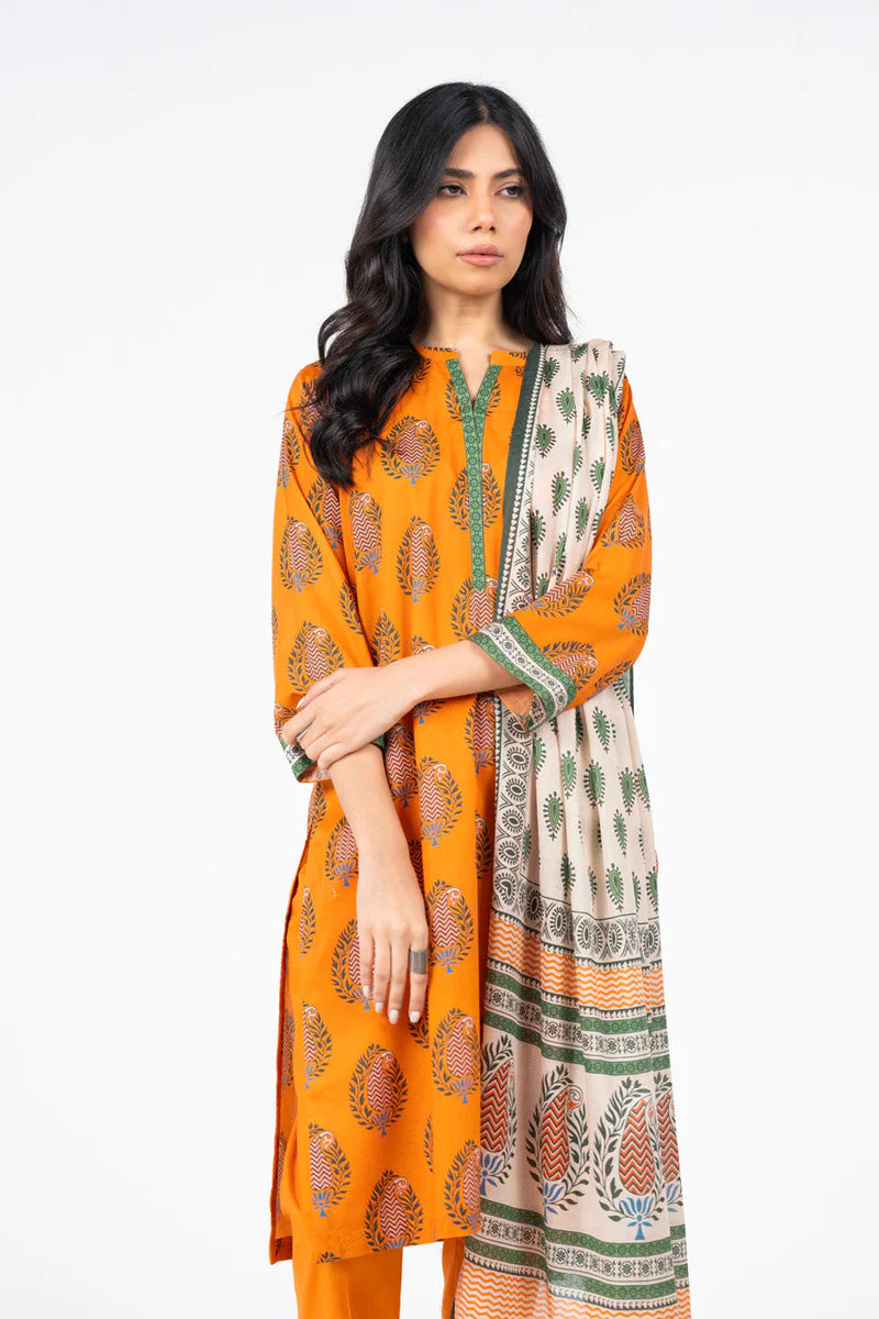 Alkaram 3pc Unstitched Khaddar Suit | Orange