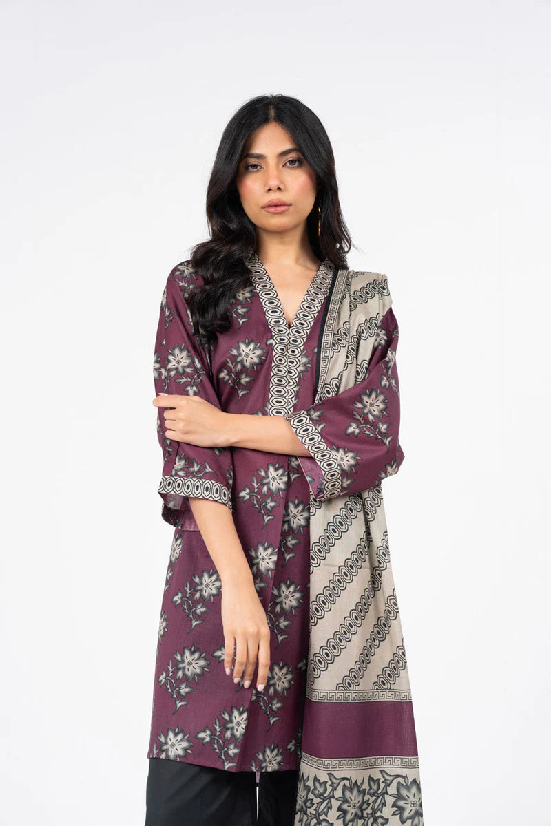 Alkaram 3pc Unstitched Khaddar Suit | Maroon