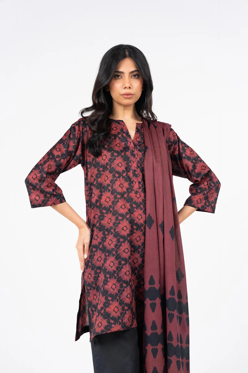 Alkaram 3pc Unstitched Khaddar Suit | Red