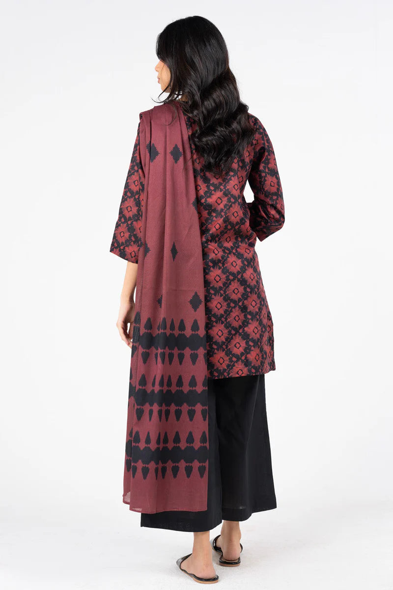 Alkaram 3pc Unstitched Khaddar Suit | Red