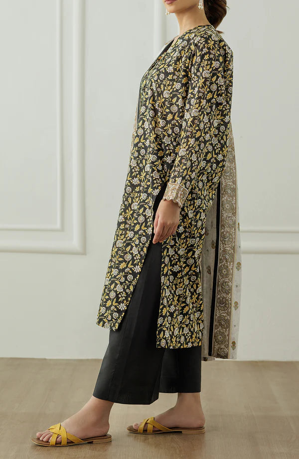 Orient 3 PIECE PRINTED LAWN SUIT- Black (UNSTITCHED)