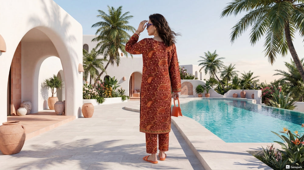 Rust - Elaya 2pc Unstitched Lawn Suit