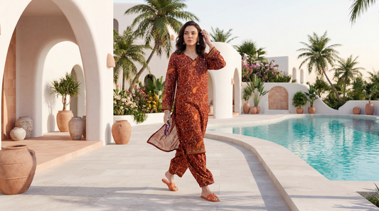 Rust - Elaya 2pc Unstitched Lawn Suit