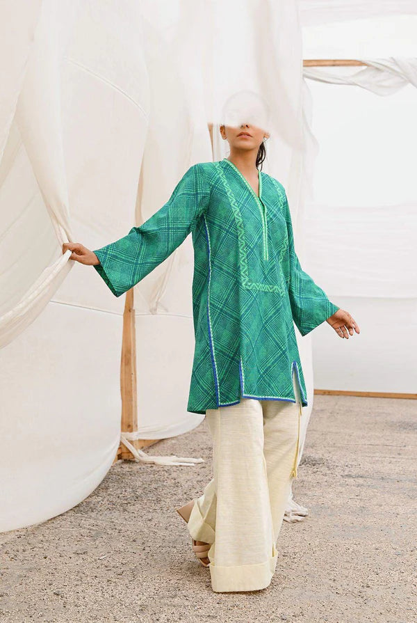 Mizaj 1pc Unstitched Khaddar Shirt | Green