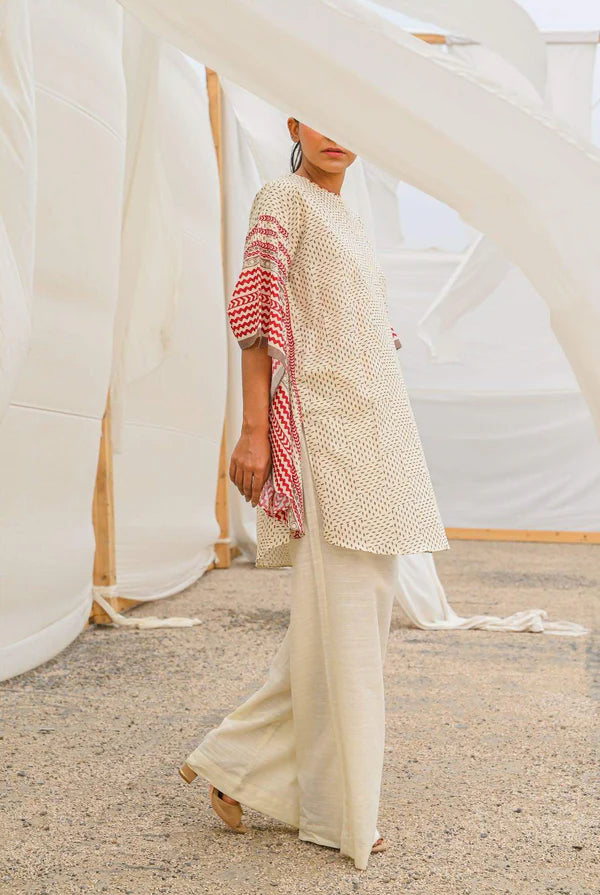 Mizaj 1pc Unstitched Khaddar Shirt | Ash White