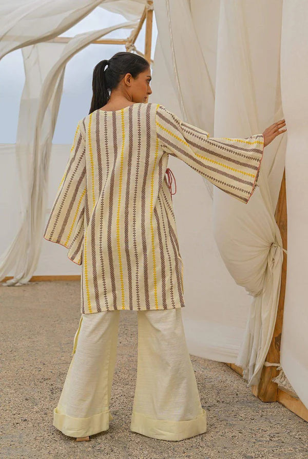 Mizaj 1pc Unstitched Khaddar Shirt | Light Lemon