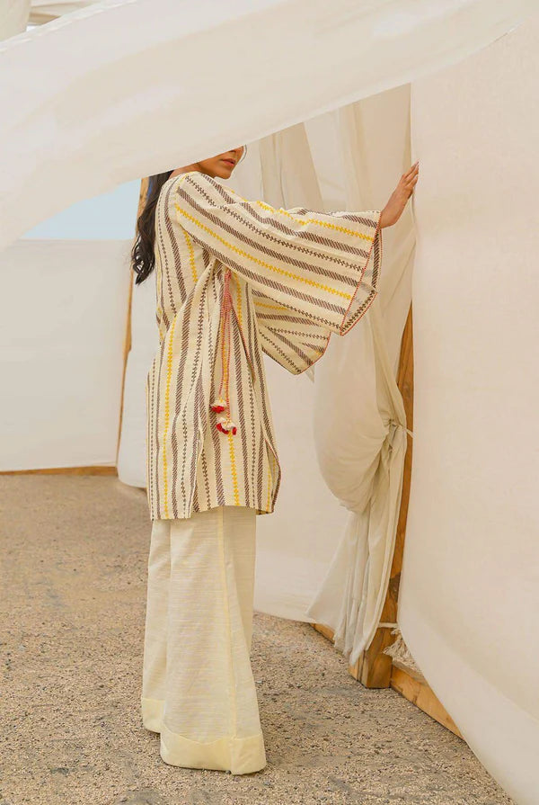 Mizaj 1pc Unstitched Khaddar Shirt | Light Lemon