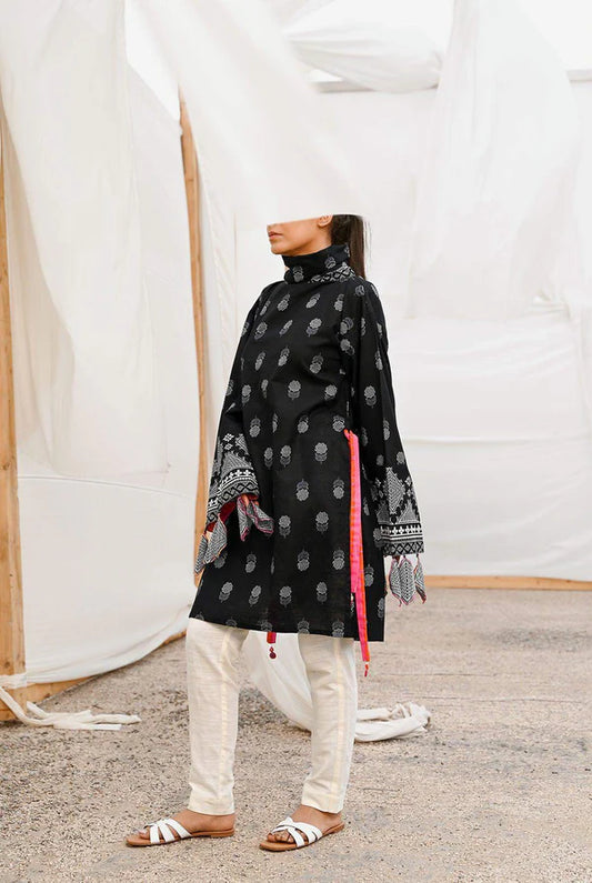 Mizaj 1pc Unstitched Khaddar Shirt | Black