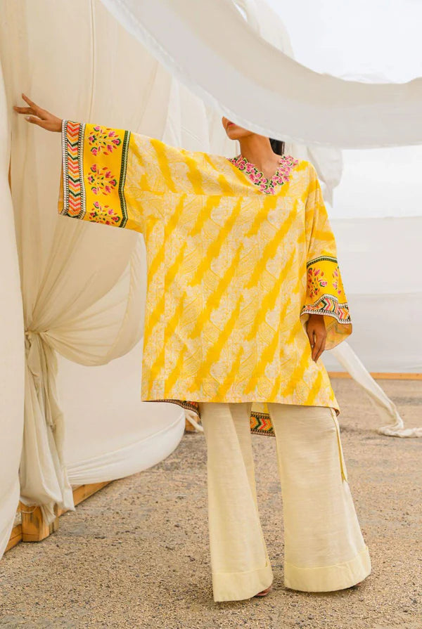 Mizaj 1pc Unstitched Khaddar Shirt | Yellow