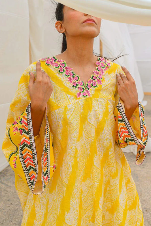 Mizaj 1pc Unstitched Khaddar Shirt | Yellow