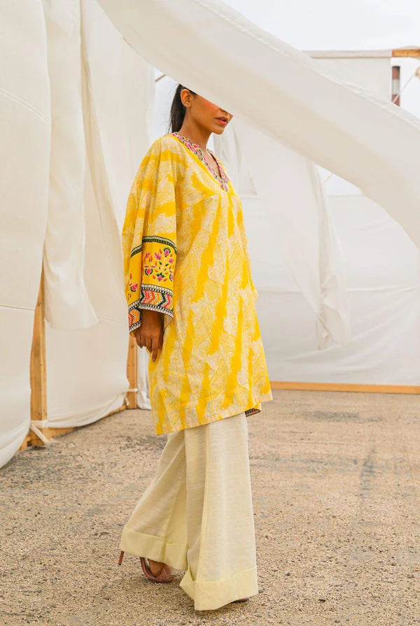 Mizaj 1pc Unstitched Khaddar Shirt | Yellow