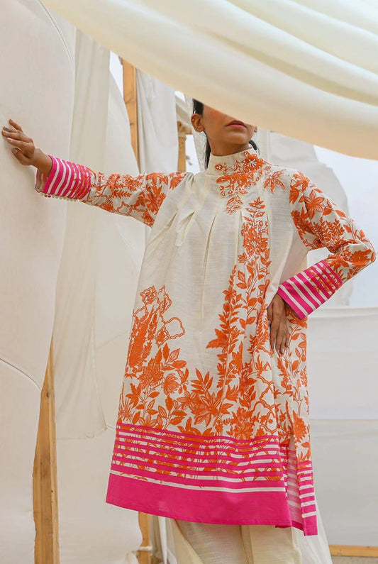 Mizaj 1pc Unstitched Khaddar Shirt | Cream