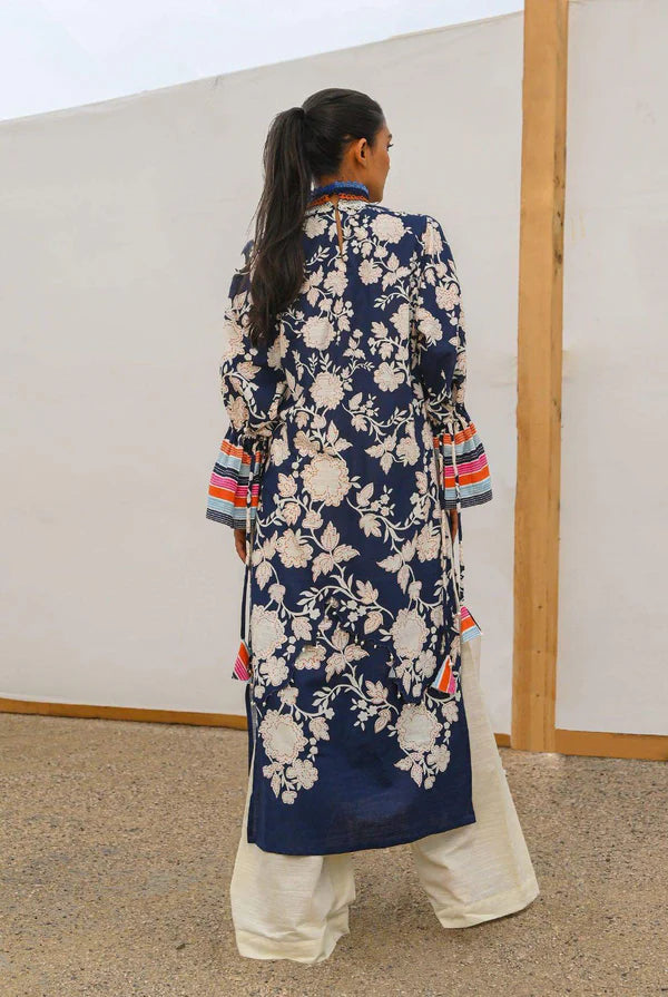 Mizaj 1pc Unstitched Khaddar Shirt | Dark Navy Blue