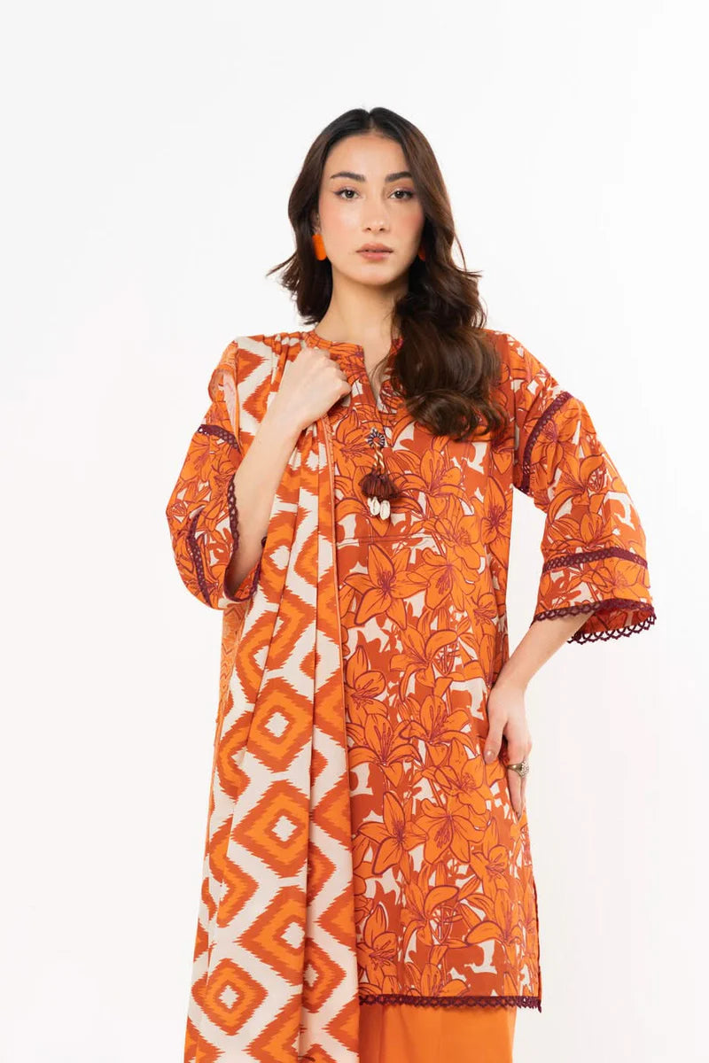 Alkaram 3pc Unstitched Khaddar Suit | Orange