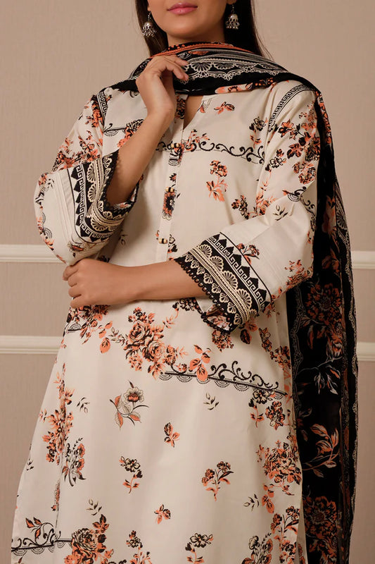 Beige | Saya 3pc Unstitched Lawn Suit