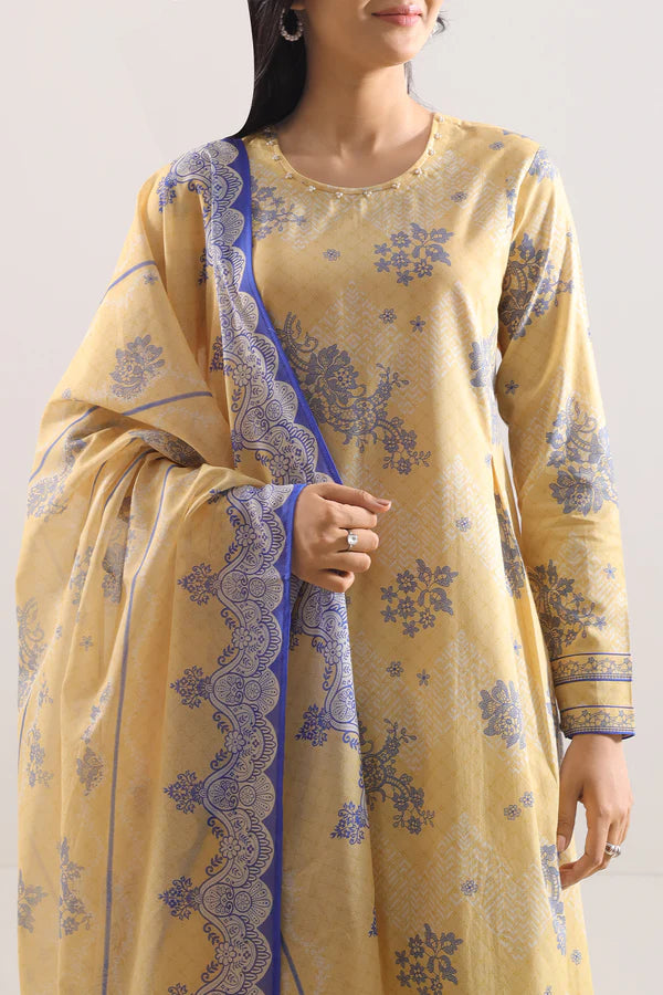 Lemon Yellow | Saya 3pc Unstitched Lawn Suit