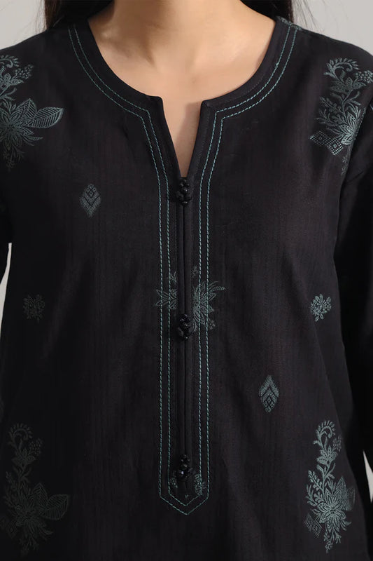 Black Saya Cotton Jacquard 3pc suit worn by model showcasing luxury unstitched tailoring.