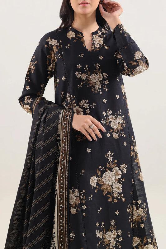 Saya 3pc Unstitched Khaddar Suit | Black