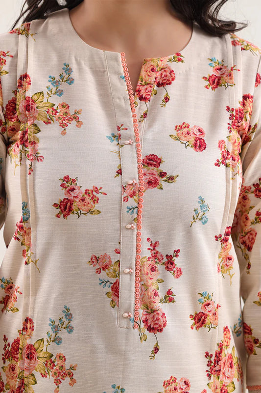 Saya 3pc Unstitched Khaddar Suit | Pastel Peach