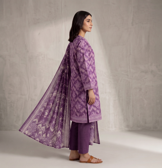 Purple | Khaadi 3pc Unstitched Lawn Suit