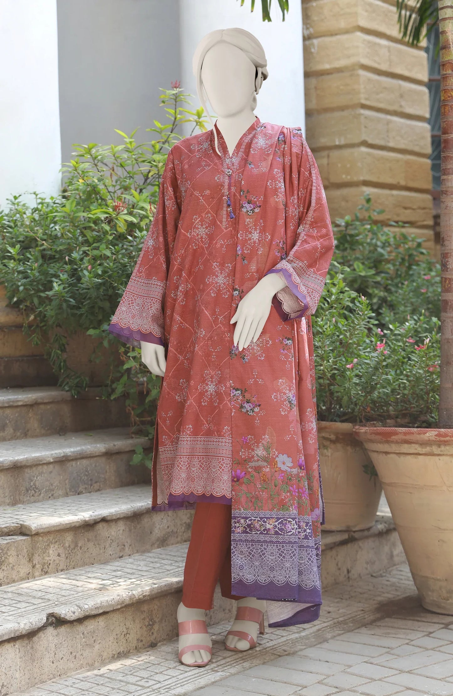 Rust | Mtj-Tariq Jamil 3pc Unstitched Khaddar Suit