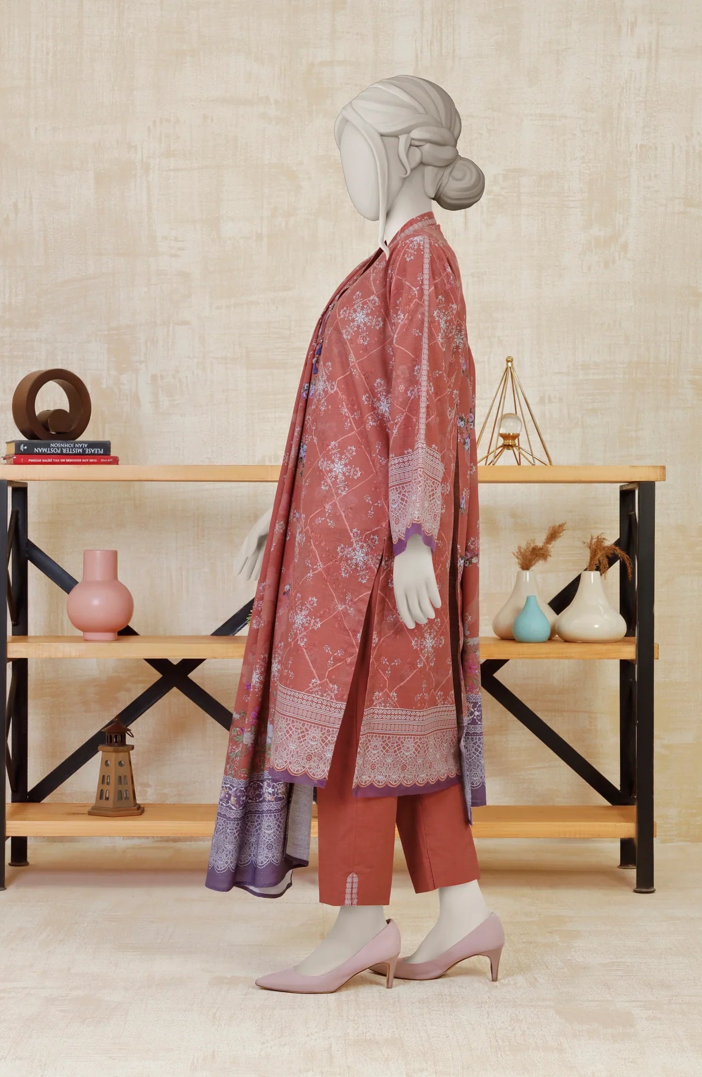 Rust | Mtj-Tariq Jamil 3pc Unstitched Khaddar Suit