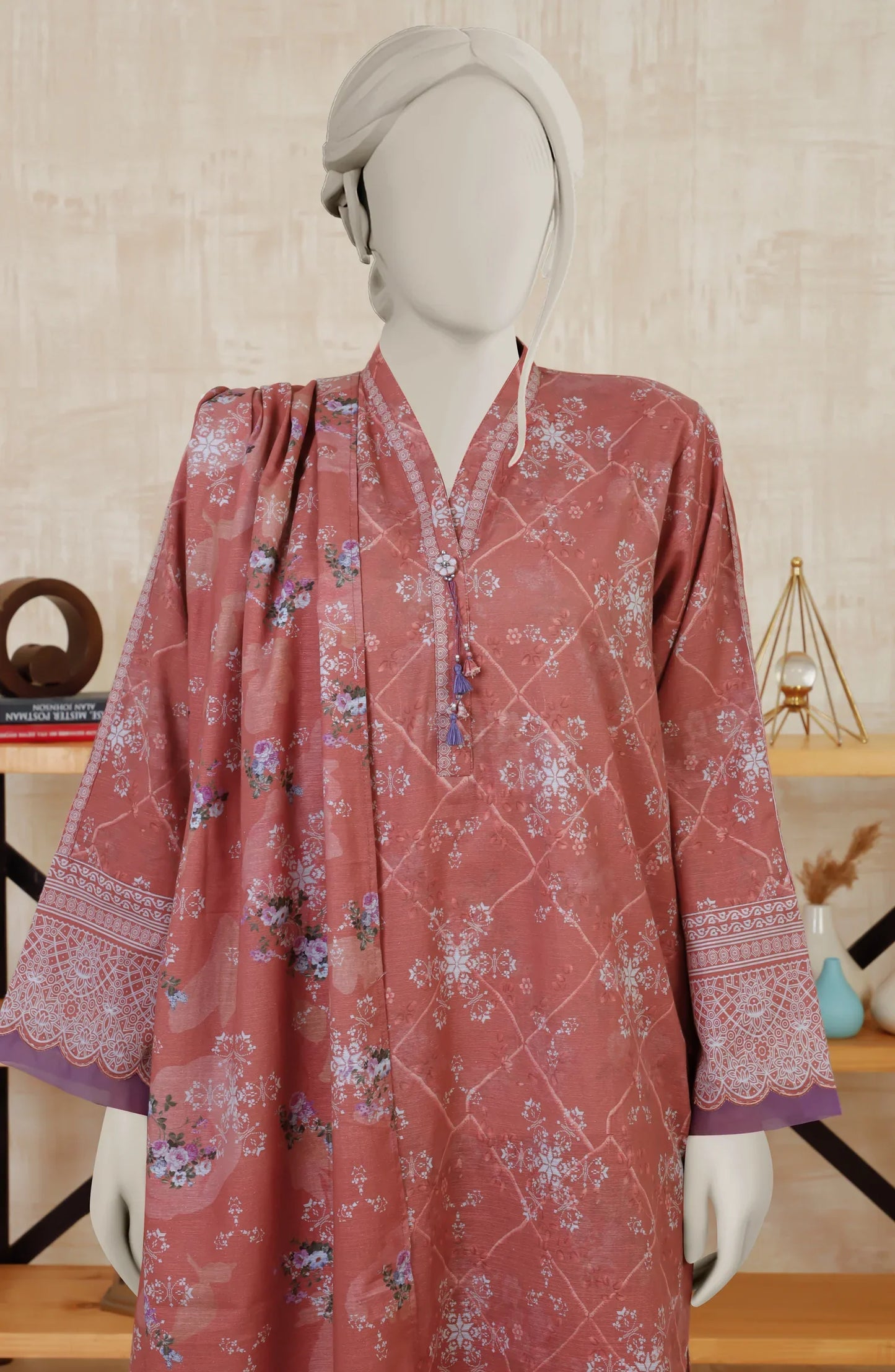 Rust | Mtj-Tariq Jamil 3pc Unstitched Khaddar Suit