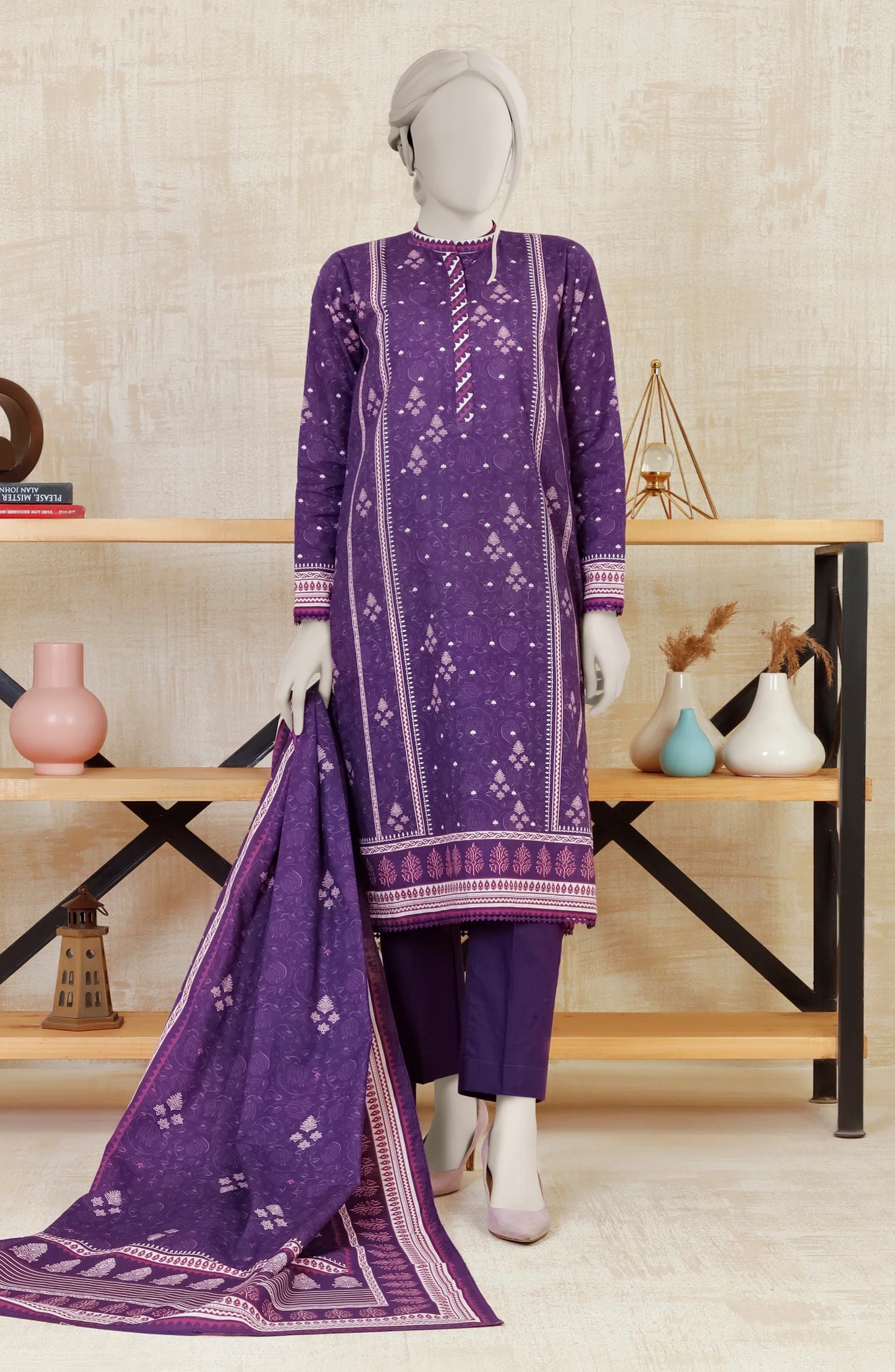 Purple | Mtj-Tariq Jamil 3pc Unstitched Khaddar Suit