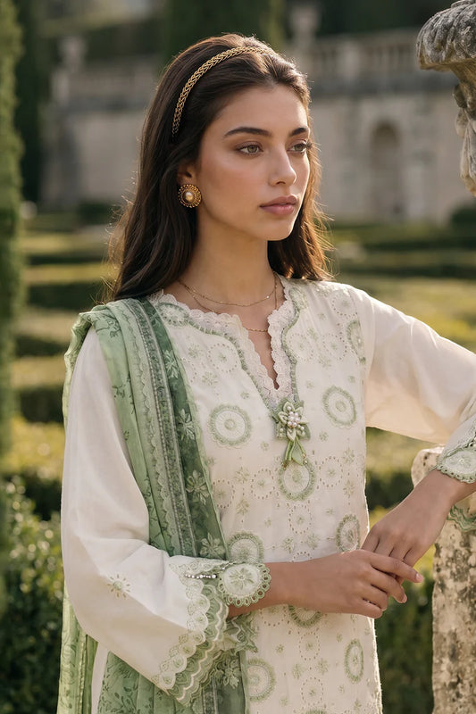 White | Zellbury 3pc Unstitched Chikankari