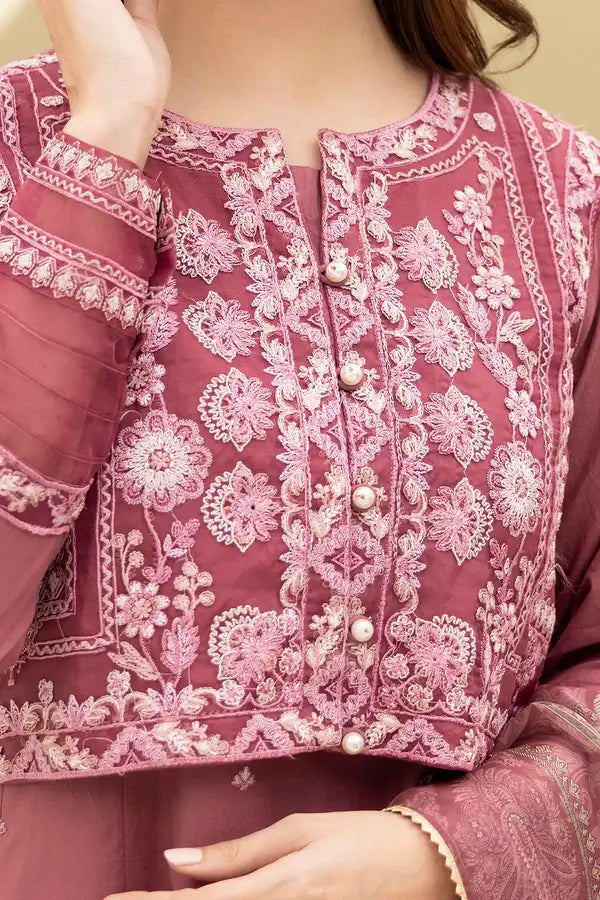 Tea Pink | Zellbury 3pc Unstitched Embroidered Lawn Suit