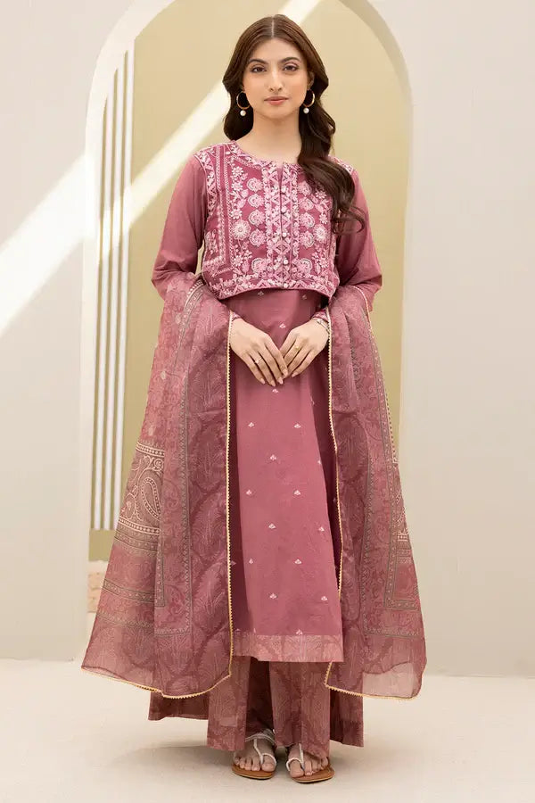 Tea Pink | Zellbury 3pc Unstitched Embroidered Lawn Suit