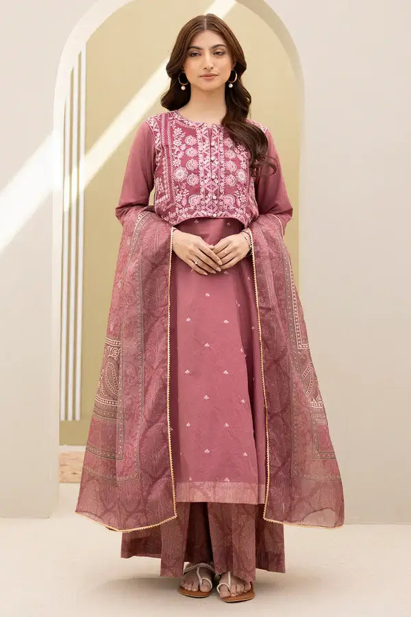 Tea Pink | Zellbury 3pc Unstitched Embroidered Lawn Suit