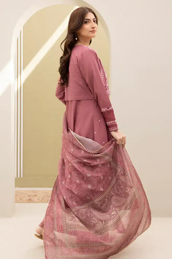 Tea Pink | Zellbury 3pc Unstitched Embroidered Lawn Suit