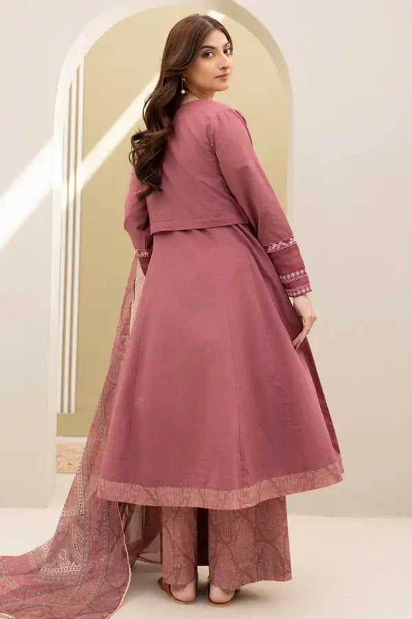 Tea Pink | Zellbury 3pc Unstitched Embroidered Lawn Suit