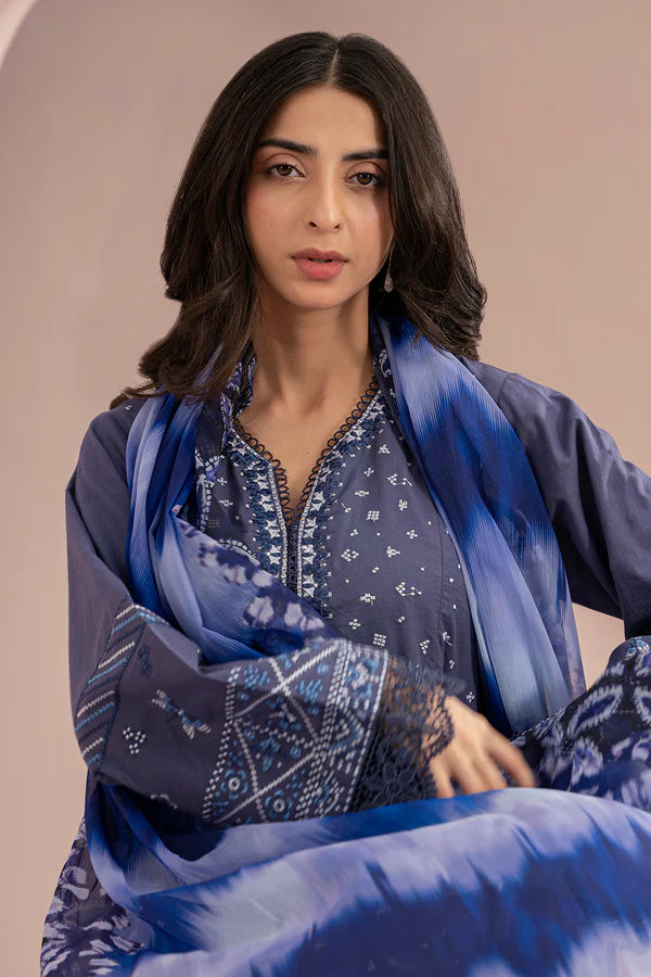 Blue | Zellbury 3pc Unstitched Embroidered Lawn Suit