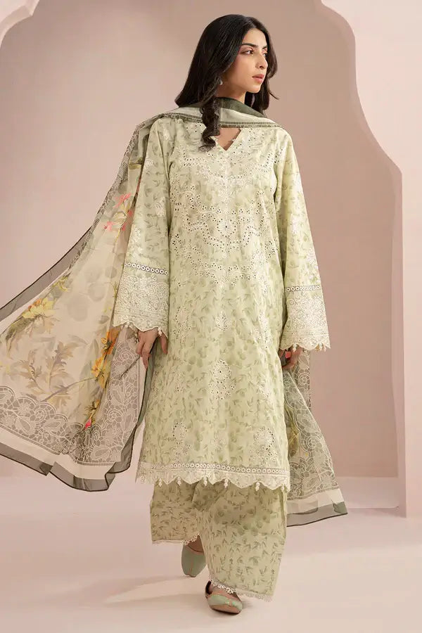 Light Green | Zellbury 3pc Unstitched Embroidered Lawn Suit