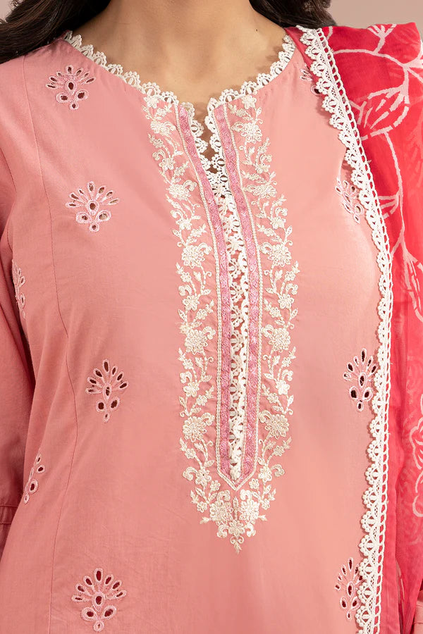 Pink | Zellbury 3pc Unstitched Embroidered Lawn Suit