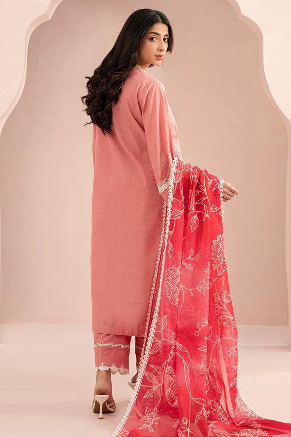 Pink | Zellbury 3pc Unstitched Embroidered Lawn Suit