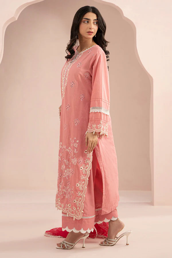 Pink | Zellbury 3pc Unstitched Embroidered Lawn Suit