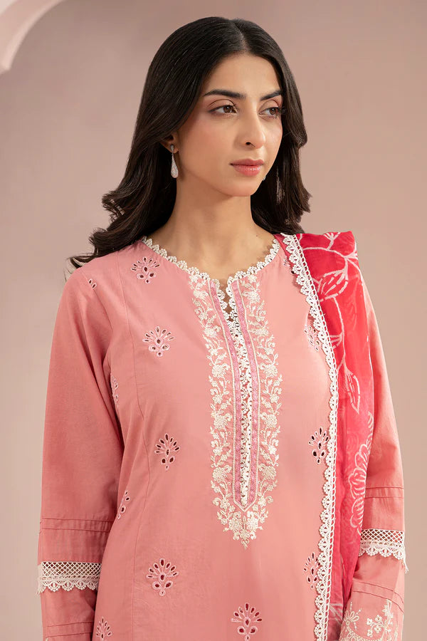 Pink | Zellbury 3pc Unstitched Embroidered Lawn Suit