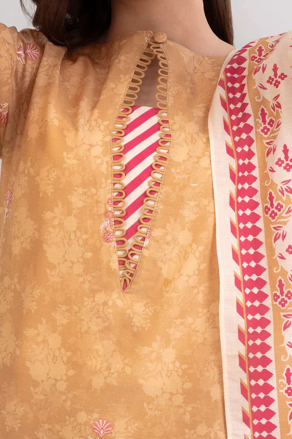 Light Brown | Zellbury 3pc Unstitched Embroidered Lawn Suit