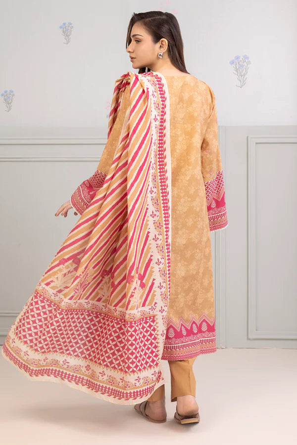 Light Brown | Zellbury 3pc Unstitched Embroidered Lawn Suit