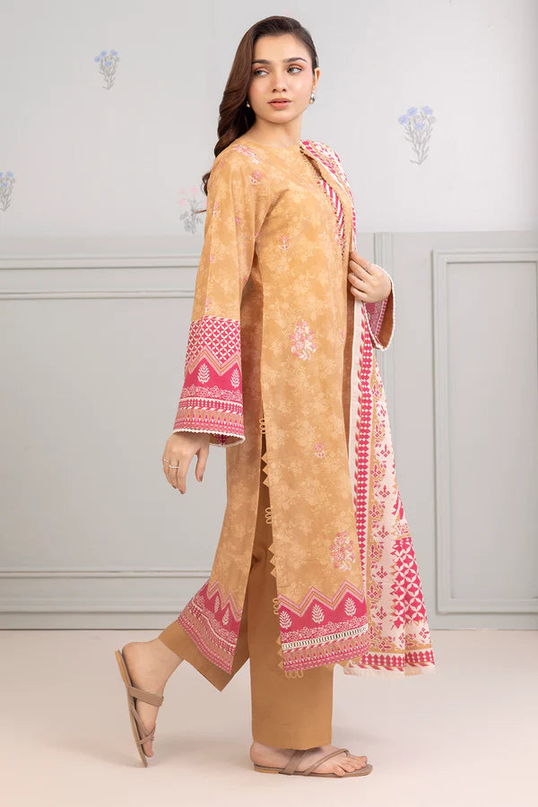 Light Brown | Zellbury 3pc Unstitched Embroidered Lawn Suit