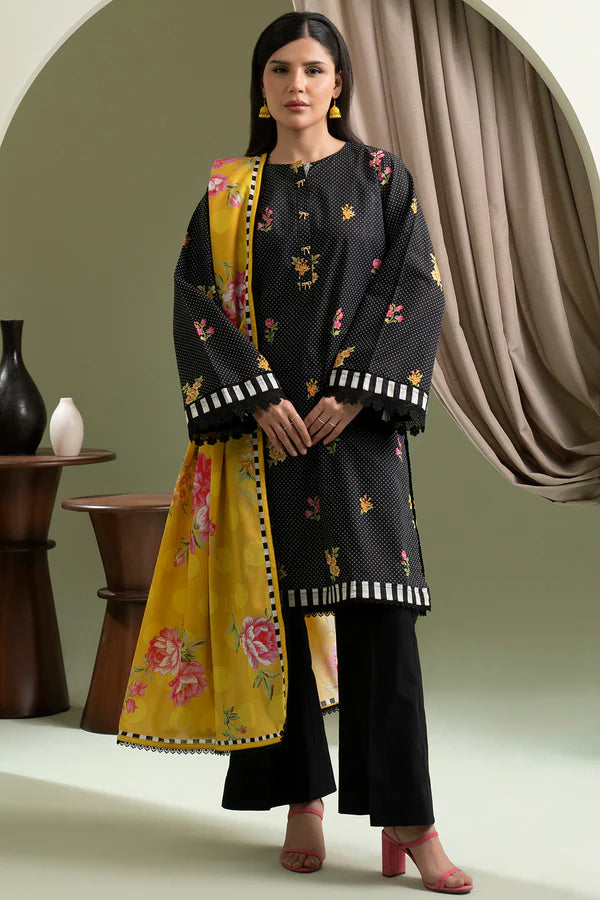 Black | Zellbury 2pc Unstitched Lawn Suit