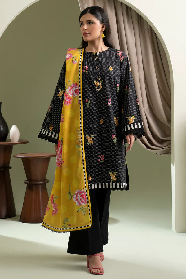 Black | Zellbury 2pc Unstitched Lawn Suit