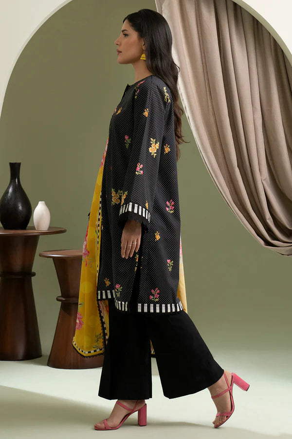 Black | Zellbury 2pc Unstitched Lawn Suit