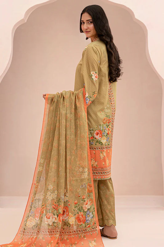 Elegant Green Zellbury 3pc Unstitched Lawn Suit – Stylish Pakistani Lawn Outfit 2025