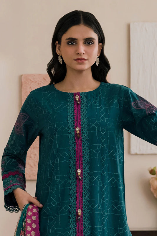 Green | Zellbury 3pc Unstitched Embroidered Lawn